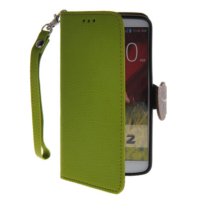 

MOONCASE Litch Skin Leather Side Flip Wallet Card Holder Pouch with Kickstand Shell Back Case Cover for LG G2 Green