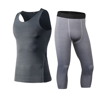 

Running Set Sport Suit Fitness T-Shirt 34 Leggings Pant Gym MenS Sportswear