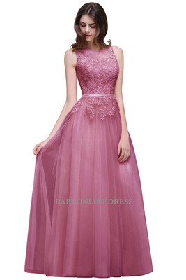 

Sexy Sheer Back Pink Lace Evening Dress 2018 Cheap Chiffon Evening Party Dresses
