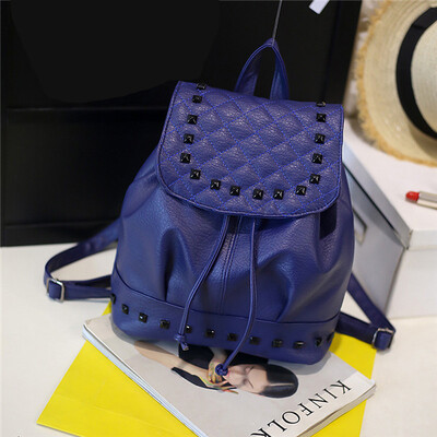 

Womens Pure Color Backpacks Rivets Soft School Travel Casual hand Bags