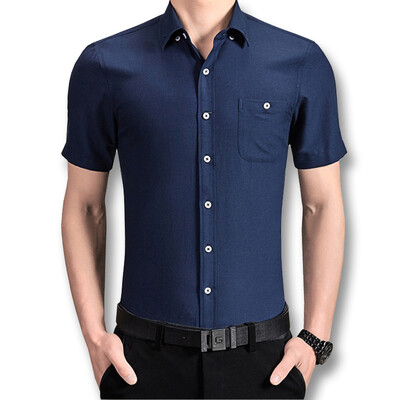 

New Arrivals High Quality Men Shirts 2016 Spring Summer Short Sleeve Shirts Mens Solid Dress Casual Shirts 7 Colors -5XL
