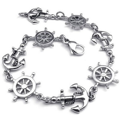 

Hpolw men/wonen silver Stainless Steel Love Anchor & Helm Charms Lobster Clasps Unique design geometry/circular Bracelet