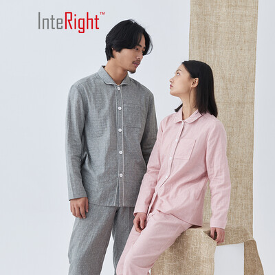 

INTERIGHT home service parent-child mens cotton double-layer yarn jacquard family portrait home service suit gray M