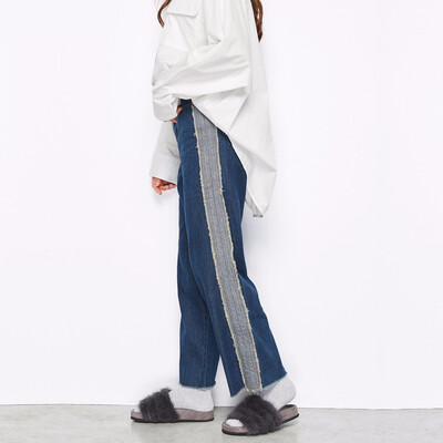 

2018 Spring New British Patchwork Denim Stitching Slim Casual Women Pants Cool Denim Vintage Straight Jeans