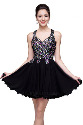 

A-line Sweetheart Short Sleeveless Chiffon Prom Dresses with Crystal Beads