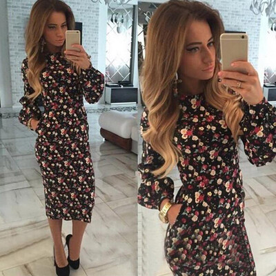 

Lovaru ™ print sheath women dress full regular o-neck mid-calf for casual 2015 popular new arrival