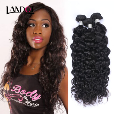 

8A Brazilian Water Wave Virgin Hair 100 Human Hair Weave Bundles Wet And Wavy Brazilian Curly Hair Extensions Natural Black 1B