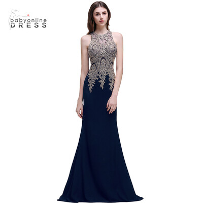 

Sleeveless Navy Blue Evening Dresses ｜ 2018 New Arrival Mermaid Prom Dresses