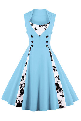 

MisShow 2017 Elegant Summer Dress Women Patchwork 50s 60s Vintage Dress Buttons Sleeveless Plus Size S - 4XL Retro Sundress