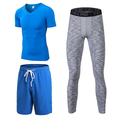 

Hot 3 Pcs Quick Dry Sportsman Wear Real Men Tracksuit Compression FitnessT-Shirt