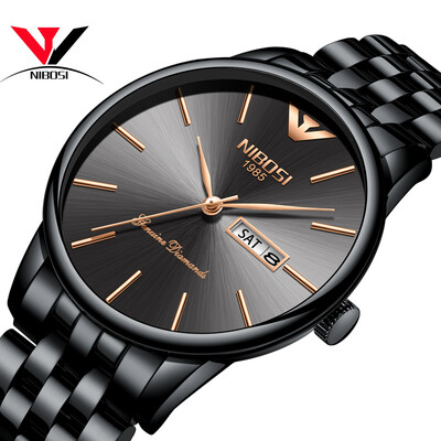 

Saat NIBOSI Business Ultra Thin Mens Watches 2018 Top Brand Luxury Quartz Stainless Steel Watches Men Fashion Calendar Date Week