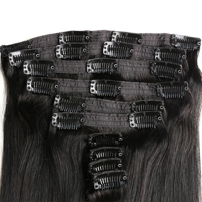 

BHF Hair Virgin Brazilian Hair Clip On Human Hair Extensions Double Drawn Thickness Triple Weft Clip On Hair Pieces 220G 1B2