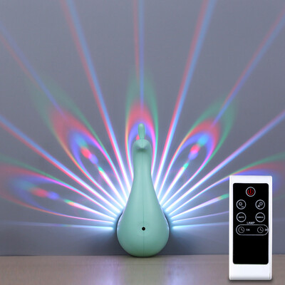 

TOMNEW Remote Control Wall Lamp Projector Night Light Peacock Shape Led Sleep Soother Aurora Projection for Baby Nursery Kids Room