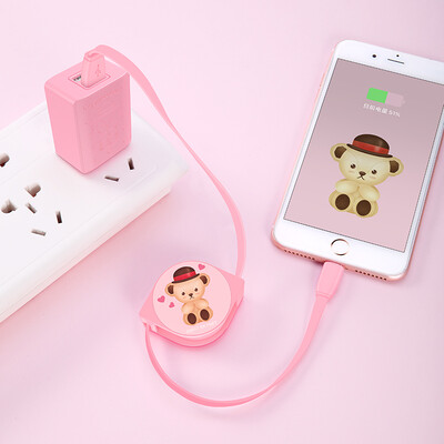

Teddy collector Apple charger fast charge set 2A dual port USB charger head Apple telescopic data line iphoneX 8Plus 7 6s new iPad charging line pink