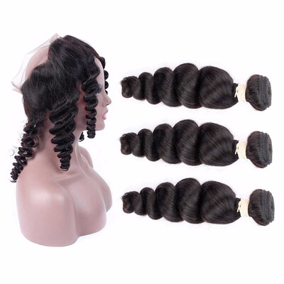 

HCDIVA Pre-colored 360 Lace Frontal With Bundles Remy Brazilian Hair Loose Wave Closure Human Hair Weave 3 Bundles Free Shipping