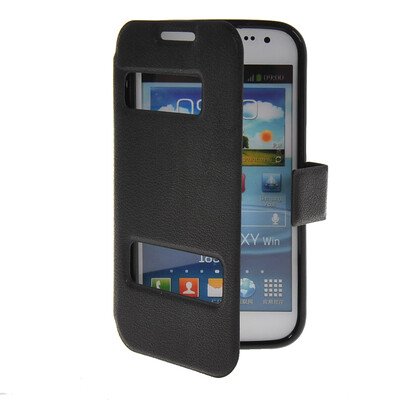 

MOONCASE View Window Leather Side Flip Pouch Stand Shell Back ЧЕХОЛ ДЛЯ Samsung Galaxy Win I8552 Black