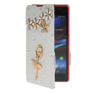 

MOONCASE Rhinestone Crystal Ultre Slim Leather Side Flip Wallet Shell Back ЧЕХОЛ ДЛЯ Sony Xperia Z1 Compact (Mini) White