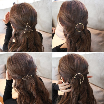

Fashion Woman Hair Accessories Triangle Hair Clip Pin Metal Geometric Alloy Hairband Moon Circle Hairgrip Barrette Girls Holder