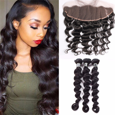 

Amazing Star Bundles with Frontal Peruvian Virgin Hair Loose Wave with Frontal Closure Can Be Dyed&Bleached Natural Color