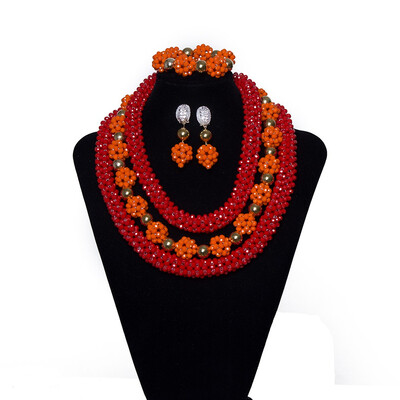 

Handmade Crystal Beads Wedding Jewelry Set Bridal Gift Nigerian Beads Jewellery New Style African Coral Jewelry Set For Women