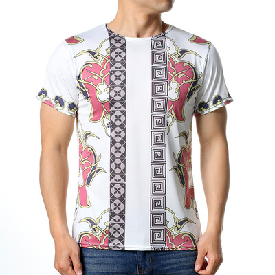 

Men Summer Top Printed Slim Short Sleeve White Tees T-Shirts