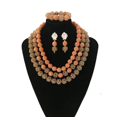 

Latest Women Champagne Nigerian Beads Jewelry Sets Bridal Gold Big Ball Bold Crystal Necklace African Wedding Beads Jewellery
