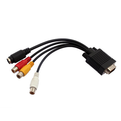 

Black Unique TV AV Converter Cable Adapter Good Quality VGA 3 RCA S Terminal