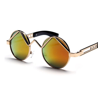 

FEIDU Tek Gothic Steampunk Sunglasses Men Women W Shaped Retro Metal Coating Mirror Round Sun Glasses Oculos De Sol Feminino