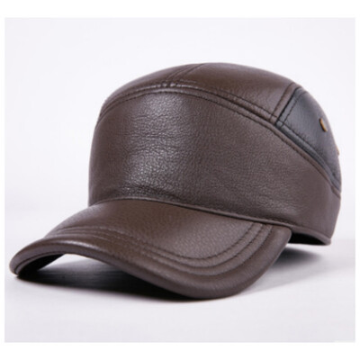 

New Arrival Autumn Winter Leather Hat Mens Genuine Leather Hat Ear Protection Warm Peaked Thickening Cap Elderly Hat A-002