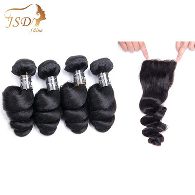 

JSDshine Virgin Hair Bundles With Closure Peruvian Hair Bundles Loose Wave Hair Weave Bundles With Closure Human Hair Extensions