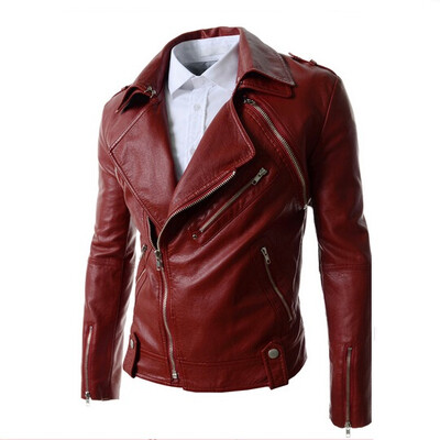 

Zogaa New Mens Leather Clothing Slim Lapel Short