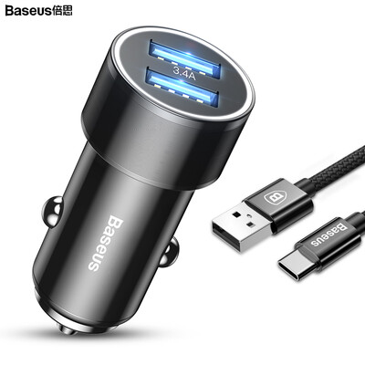 

Baseus Car Charger Car Cigarette Lighter Car Charger Car Charger 34A Dual U Data Line Universal Ambient Light Type-C Car Charger Set Black