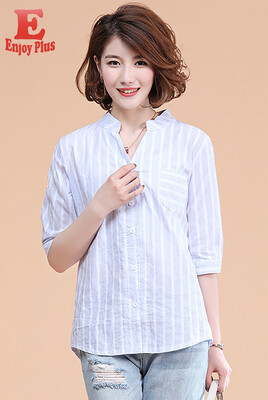 

M L XL XXL 3XL 4XL 5XL plus size office cotton new autumn 2018 women blouse shirt half sleeve big size blue striped loose top