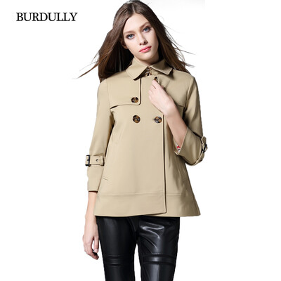 

2018 Autumn Spring Women Loose Coat Solid Cotton Turn-down Collar Women Slim Double-breasted Outerwear Coats Winter Large Size