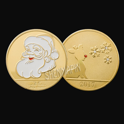 

Santa Claus commemorative coin set with diamond antelope coin cartoon children coins exquisite holiday party gifts