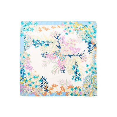 

Silk Shawl Scarf 100 Genuine Brand New Gift Box Flower Print Women Certification Rare&generous 88 88CM Blue Orange Pink 029
