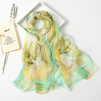 

Guttavalli New Women Fashion Flower Print Long Silk Shawl Sunscreen Stripes Scarf Soft Retro Pastoral Style Floral Ombre Scarves