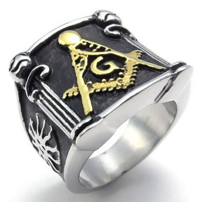 

Hpolw Embossed Freemason Masonic 316L Stainless Steel Band Enamel Mens Ring