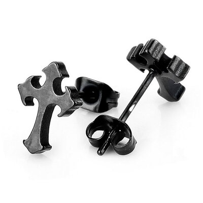 

Hpolw Men's Stainless Steel Stud Earrings Black Cross Vintage