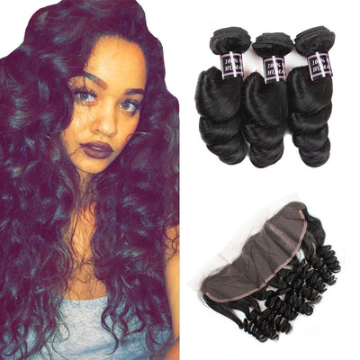 

Ishow Malaysian Virgin Hair 7A Loose Wave Ear to Ear Lace Frontal Closure With 3 Bundles Human Hair Bundles With 134 Frontal