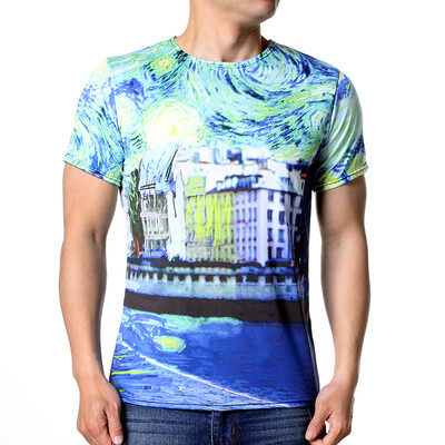 

Mens Building Printing Short Sleeved O-Neck Pullover T-Shirts