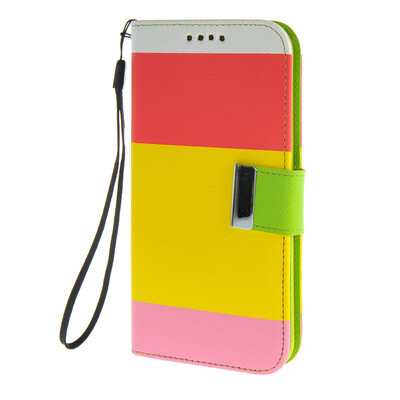 

MOONCASE Case for Samsung Galaxy S6 Stripe spell color Flip Wallet Card Slot Stand Pouch Leather Cover