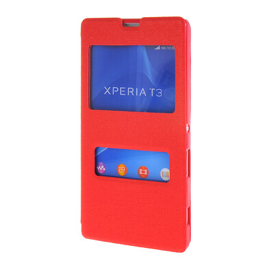 

MOONCASE Side Flip Hard board Slim Leather Bracket Window Case Cover for Sony Xperia T3 Red