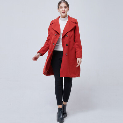 

BURDULLY European Style Elegant Solid Womens Khaki Woolen Coats Winter 2018 Black Double breasted Coat Turndown Collar Overcoat