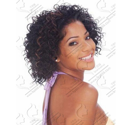 

QianBaiHui Fashion Short Wavy Bob Wig Black Mixed Brown Color Heat Resistant Synthetic Hair Wigs for Black Women with Free Wig Cap