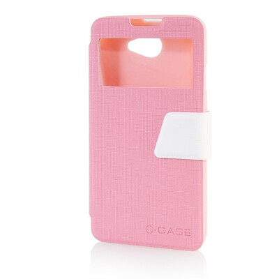 

MOONCASE View Window Leather Side Flip Pouch Ultra Slim Shell Back Case Cover for HTC Desire 516 D516W Pink