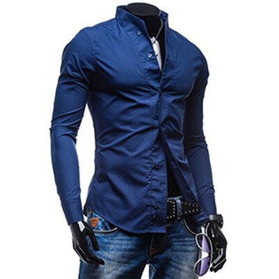 

Zogaa Men's Shirt Slim Stand Collar Casual Long Sleeve