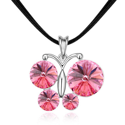 

White Gold Plated Butterflies Pendants Necklace Austrian Crystals from Swa Elements Women Fashin Jewelry Accessories 14580