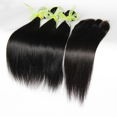 

10A Unprocessed Indian Straight Virgin Human Hair Weave 3 Bundles With Lace Closure Cuticle Aligned Remy Hair Extension Can Bleach