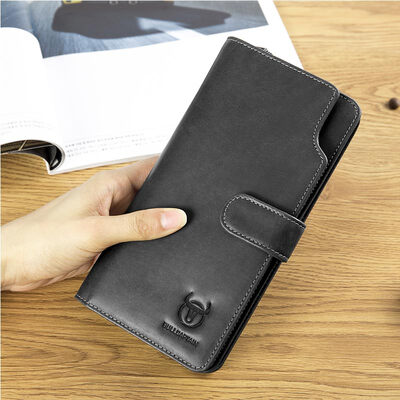 

BULLCAPTAIN Men Long Design Quality Fashion Casual Card holder Leather Wallet Mens Purse Zipper Multi-function coin purse Money